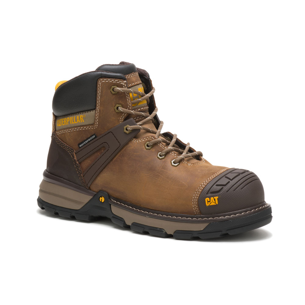 Caterpillar Boots South Africa - Cat Men's Excavator Superlite Wp Nt Safety Boots Dark Beige OQ6982073